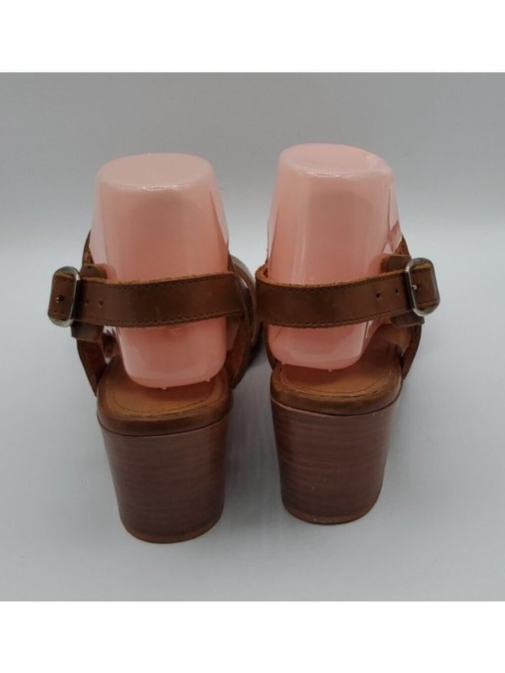 Adelante The Serena Sandal Sz 8C Tan Square Toe Heel Handmade Leather Shoes - Picture 5 of 14